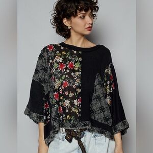 #12 POL Floral Patchwork Black Kimono NWOT